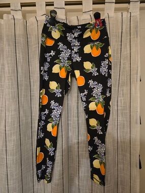 crown & ivy Black Leggings with Orange, Yellow & Blue Floral Accents